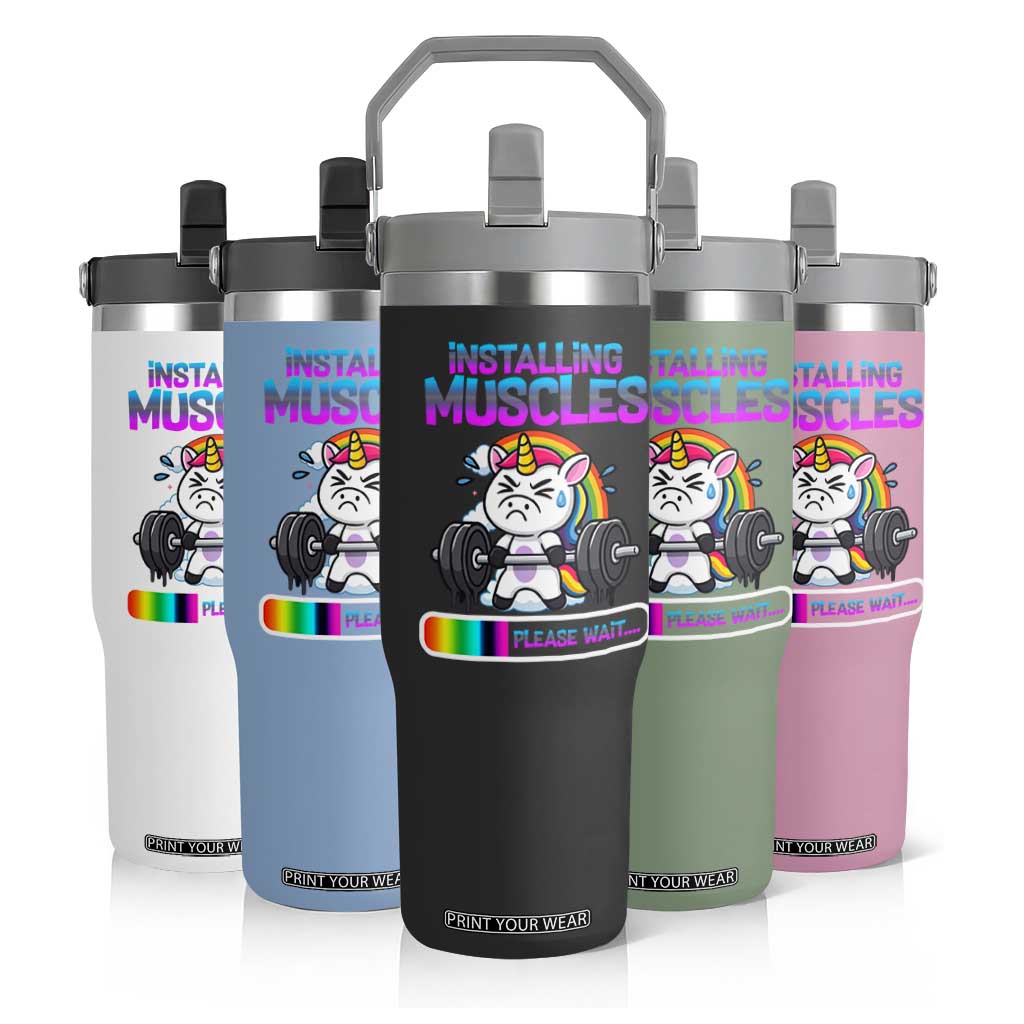Installing Muscles Please Wait Flip Straw Tumbler Cute Unicorn Gym Workout Gift TS12 Print Your Wear