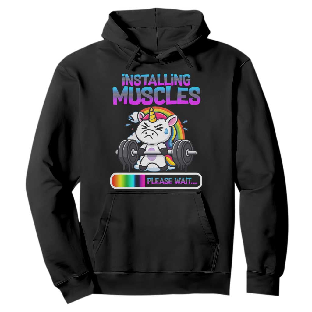 Installing Muscles Please Wait Hoodie Cute Unicorn Gym Workout Gift TS12 Black Print Your Wear