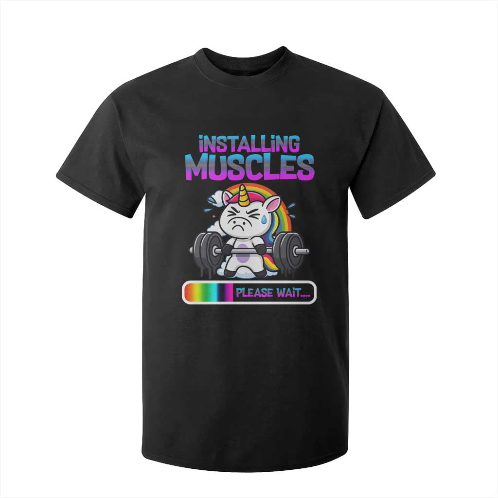 Installing Muscles Please Wait T Shirt For Kid Cute Unicorn Gym Workout Gift TS12 Black Print Your Wear
