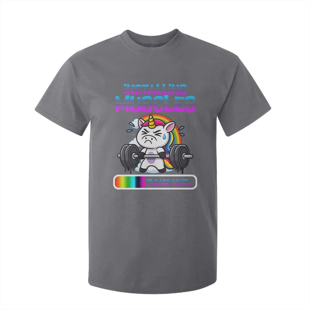 Installing Muscles Please Wait T Shirt For Kid Cute Unicorn Gym Workout Gift TS12 Charcoal Print Your Wear