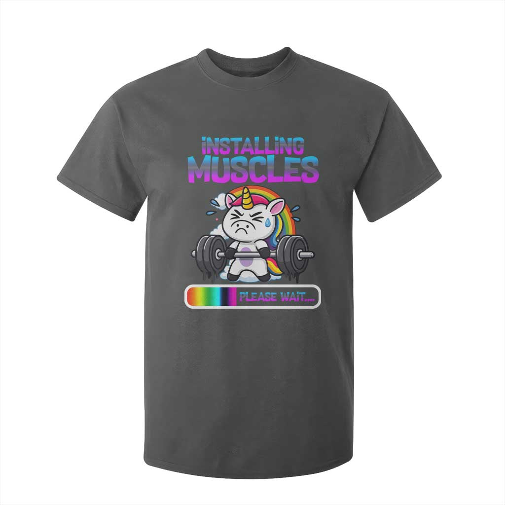 Installing Muscles Please Wait T Shirt For Kid Cute Unicorn Gym Workout Gift TS12 Dark Heather Print Your Wear