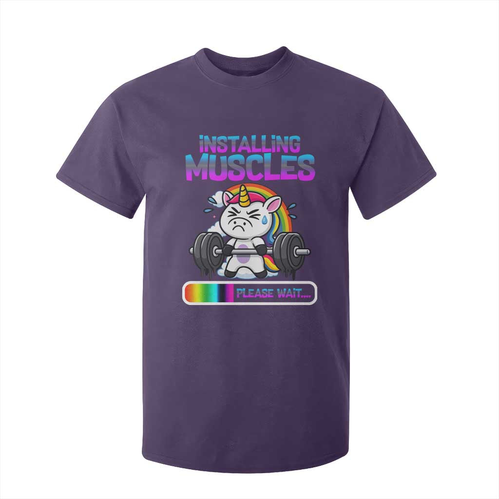 Installing Muscles Please Wait T Shirt For Kid Cute Unicorn Gym Workout Gift TS12 Purple Print Your Wear