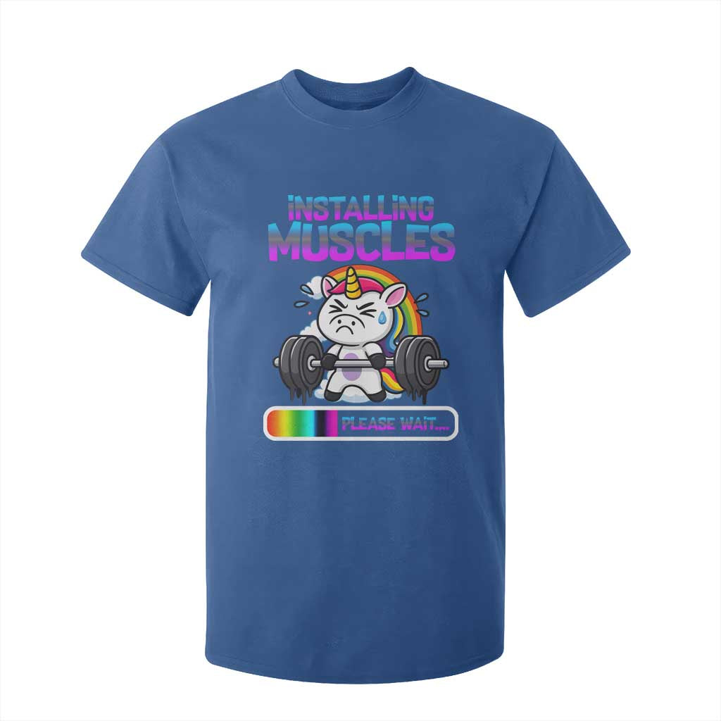 Installing Muscles Please Wait T Shirt For Kid Cute Unicorn Gym Workout Gift TS12 Royal Blue Print Your Wear