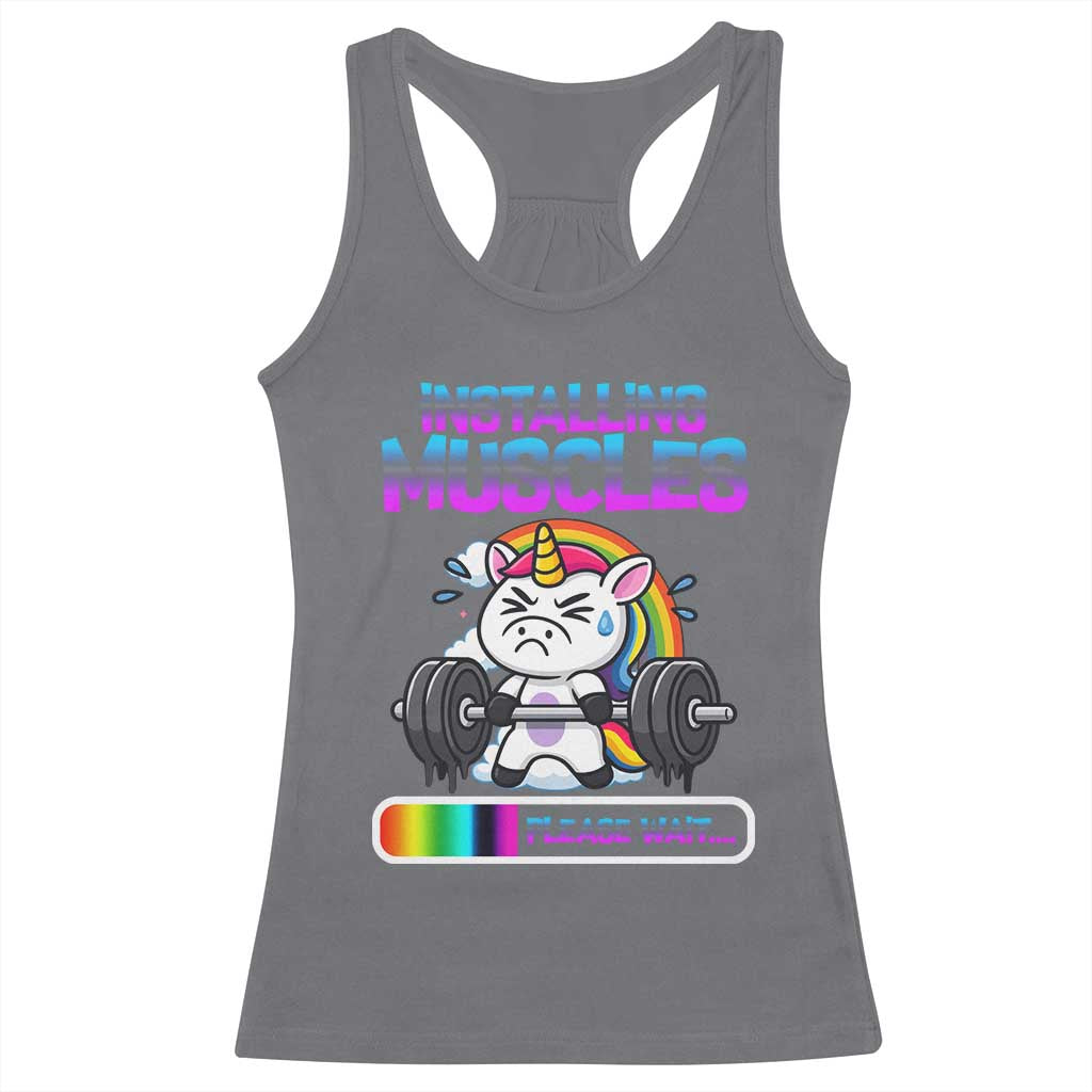 Installing Muscles Please Wait Racerback Tank Top Cute Unicorn Gym Workout Gift TS12 Charcoal Print Your Wear
