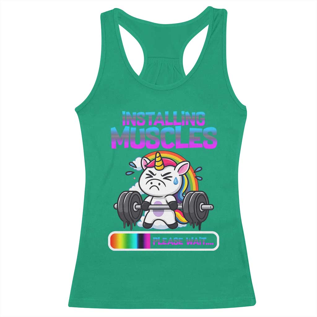 Installing Muscles Please Wait Racerback Tank Top Cute Unicorn Gym Workout Gift TS12 Irish Green Print Your Wear