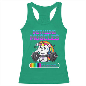 Installing Muscles Please Wait Racerback Tank Top Cute Unicorn Gym Workout Gift TS12 Irish Green Print Your Wear