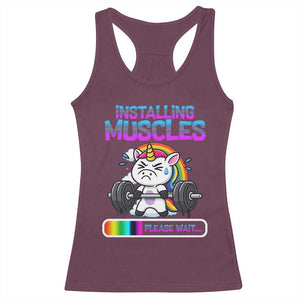 Installing Muscles Please Wait Racerback Tank Top Cute Unicorn Gym Workout Gift TS12 Maroon Print Your Wear