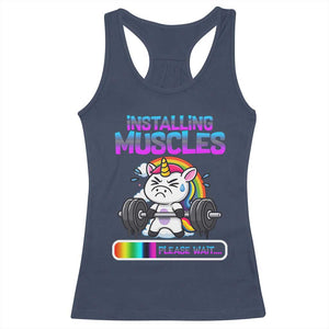 Installing Muscles Please Wait Racerback Tank Top Cute Unicorn Gym Workout Gift TS12 Navy Print Your Wear