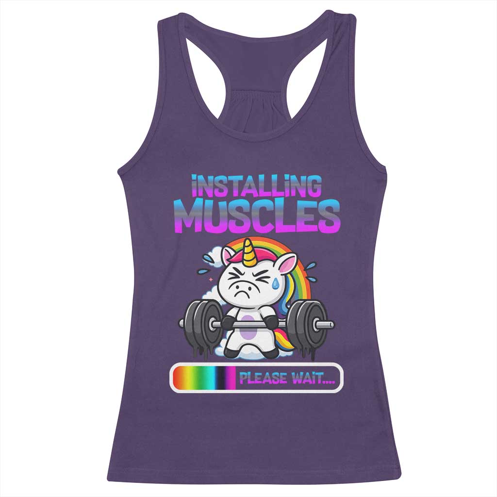 Installing Muscles Please Wait Racerback Tank Top Cute Unicorn Gym Workout Gift TS12 Purple Print Your Wear