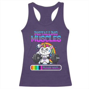 Installing Muscles Please Wait Racerback Tank Top Cute Unicorn Gym Workout Gift TS12 Purple Print Your Wear