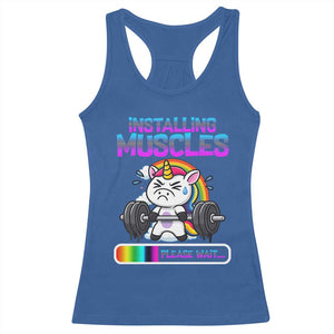 Installing Muscles Please Wait Racerback Tank Top Cute Unicorn Gym Workout Gift TS12 Royal Blue Print Your Wear