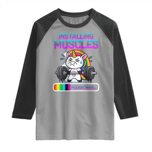 Installing Muscles Please Wait Raglan Shirt Cute Unicorn Gym Workout Gift TS12 Sport Gray Black Print Your Wear