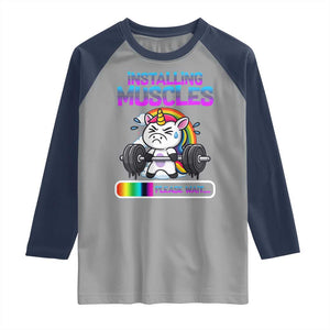 Installing Muscles Please Wait Raglan Shirt Cute Unicorn Gym Workout Gift TS12 Sport Gray Navy Print Your Wear