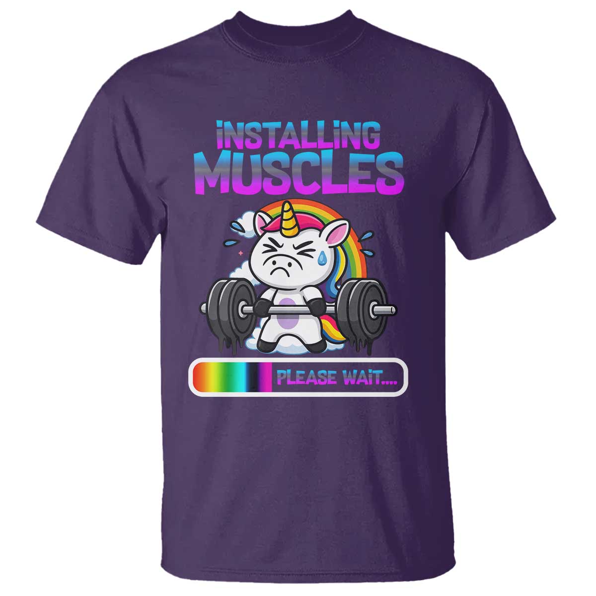 Installing Muscles Please Wait T Shirt Cute Unicorn Gym Workout Gift TS12 Purple Print Your Wear