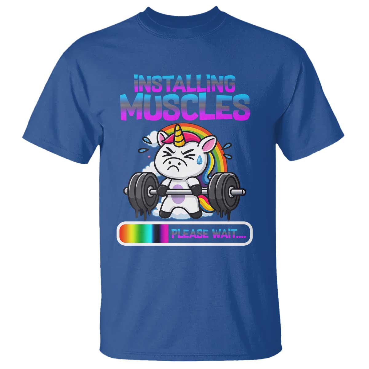 Installing Muscles Please Wait T Shirt Cute Unicorn Gym Workout Gift TS12 Royal Blue Print Your Wear