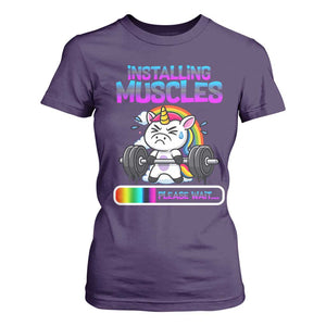 Installing Muscles Please Wait T Shirt For Women Cute Unicorn Gym Workout Gift TS12 Purple Print Your Wear
