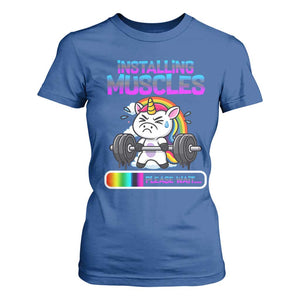 Installing Muscles Please Wait T Shirt For Women Cute Unicorn Gym Workout Gift TS12 Royal Blue Print Your Wear