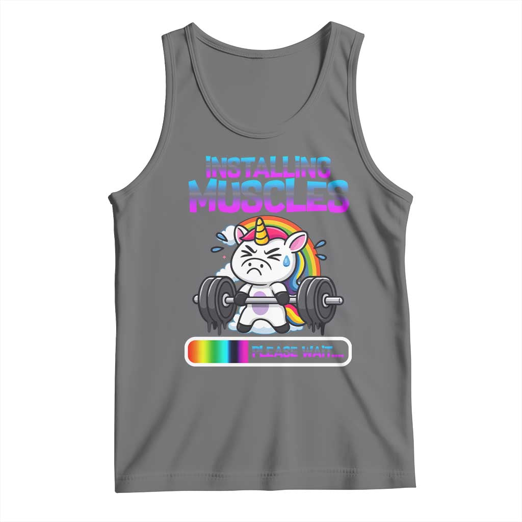 Installing Muscles Please Wait Tank Top Cute Unicorn Gym Workout Gift TS12 Black Heather Print Your Wear