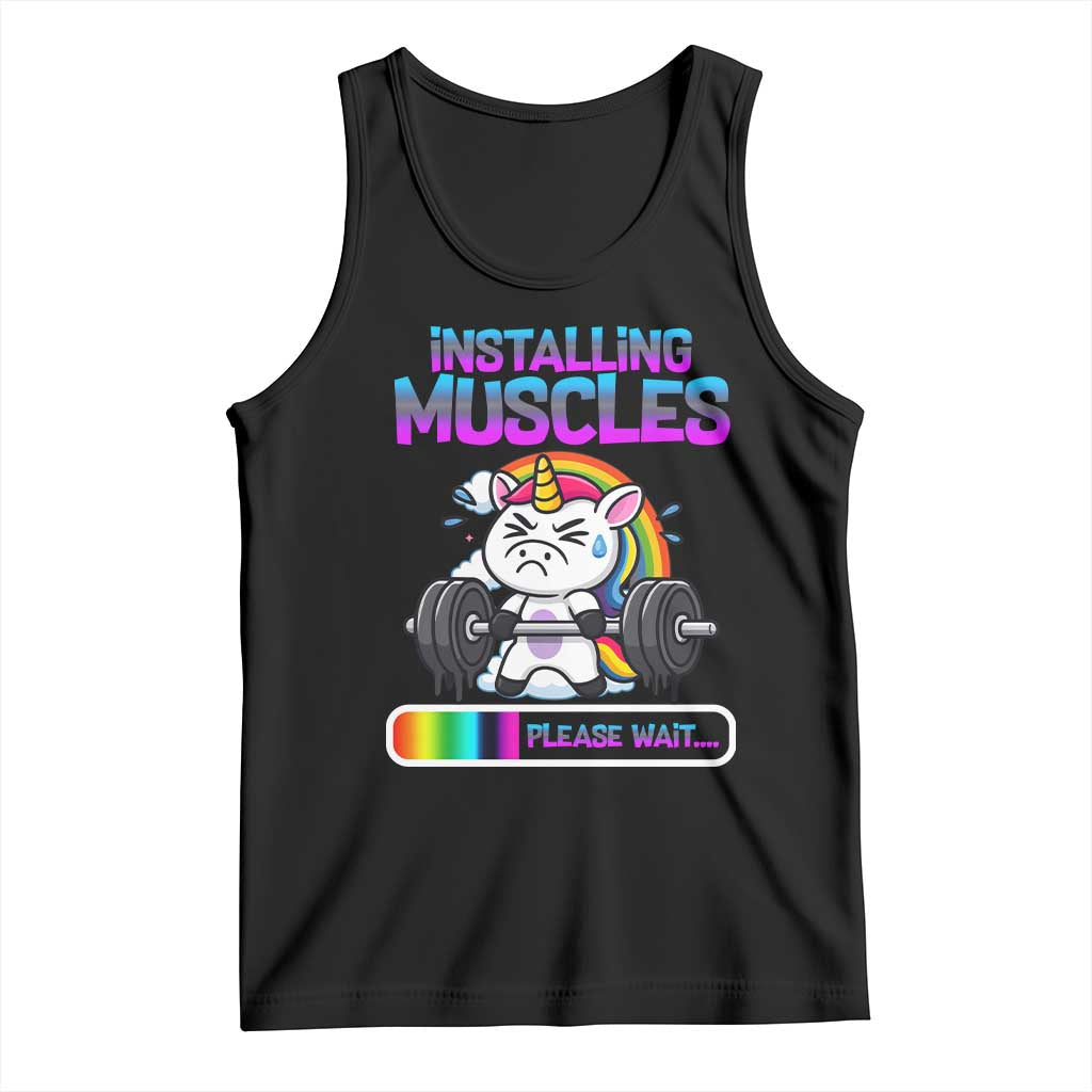 Installing Muscles Please Wait Tank Top Cute Unicorn Gym Workout Gift TS12 Black Print Your Wear