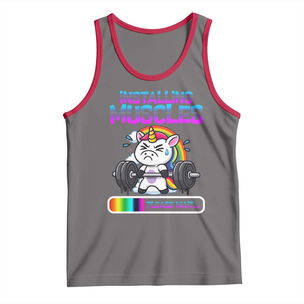 Installing Muscles Please Wait Tank Top Cute Unicorn Gym Workout Gift TS12 Deep Heather Red Print Your Wear