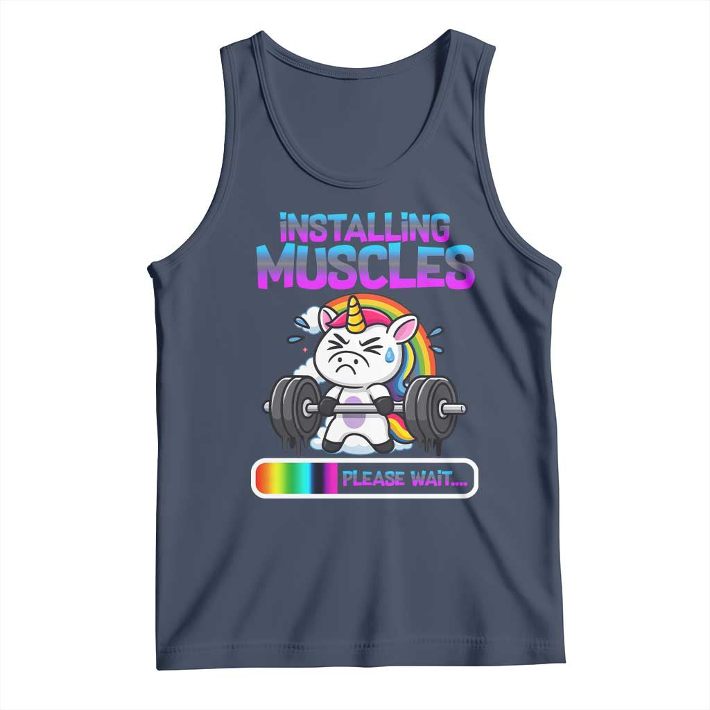Installing Muscles Please Wait Tank Top Cute Unicorn Gym Workout Gift TS12 Navy Print Your Wear