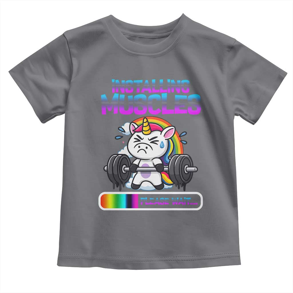 Installing Muscles Please Wait Toddler T Shirt Cute Unicorn Gym Workout Gift TS12 Charcoal Print Your Wear