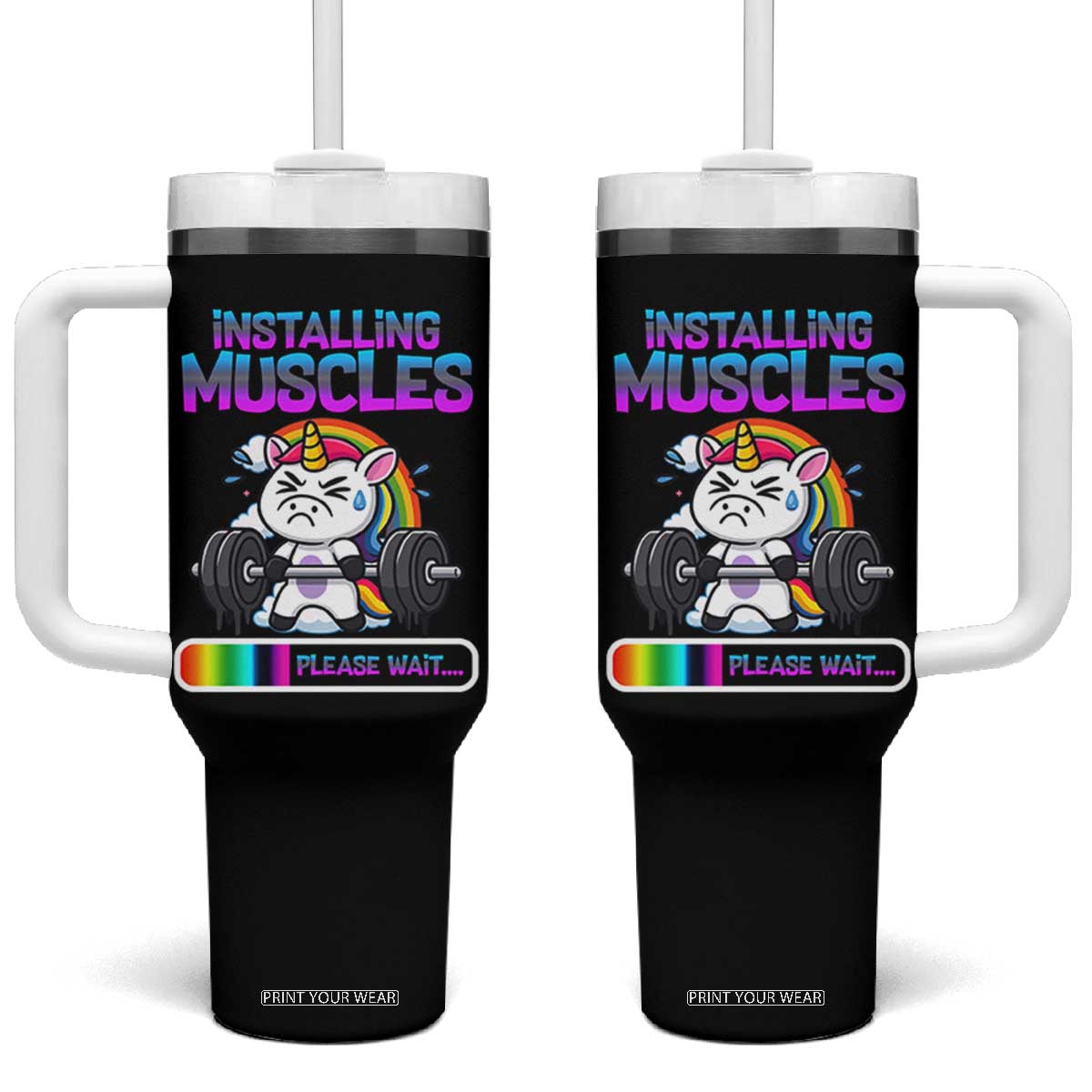 Installing Muscles Please Wait Tumbler With Handle Cute Unicorn Gym Workout Gift TS12 One Size: 40 oz Black Print Your Wear
