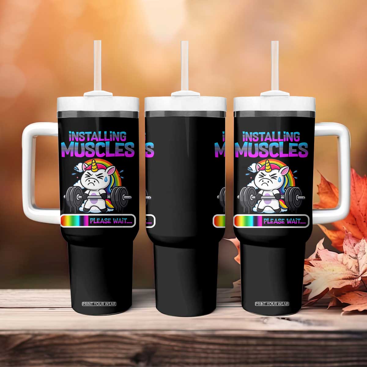 Installing Muscles Please Wait Tumbler With Handle Cute Unicorn Gym Workout Gift TS12 Print Your Wear