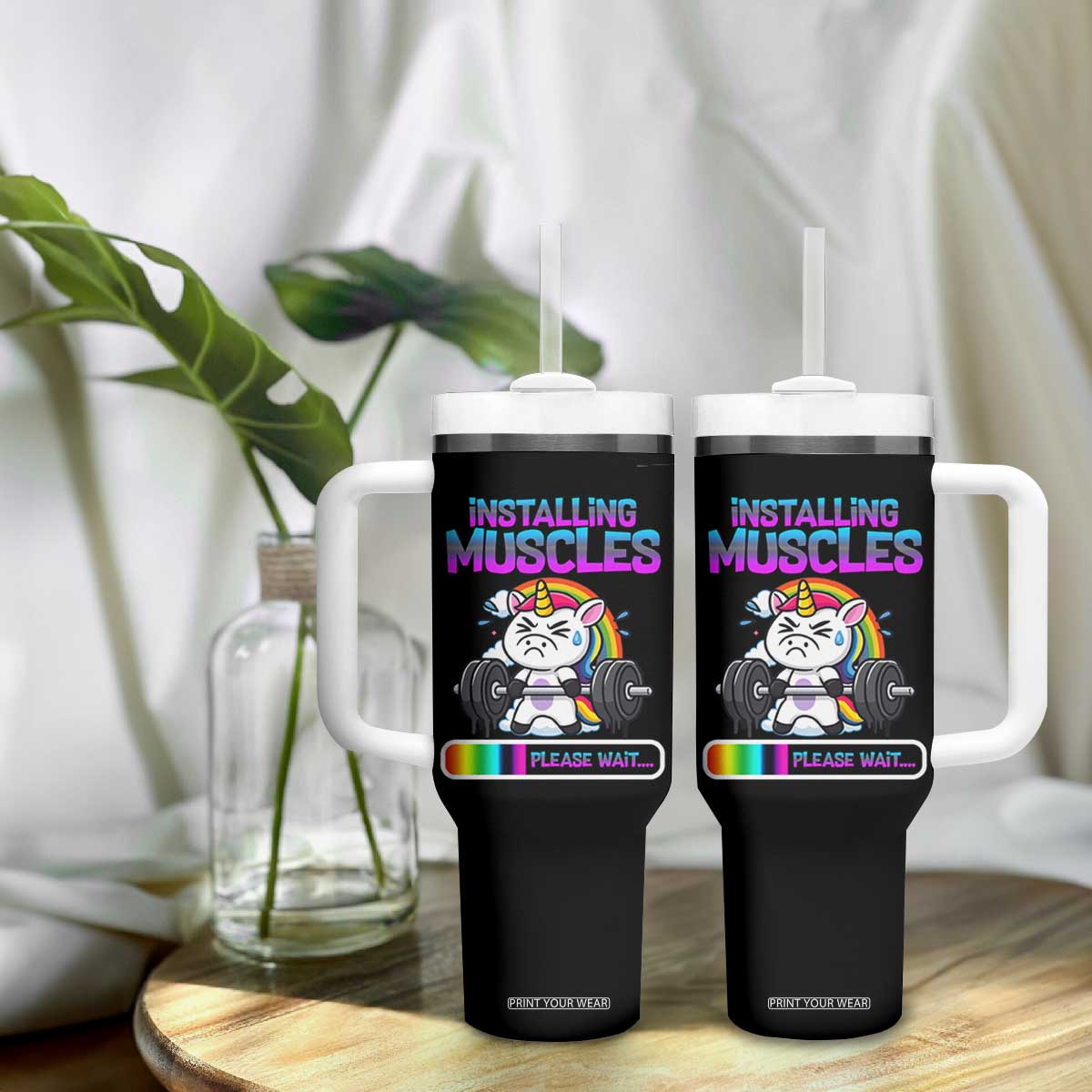 Installing Muscles Please Wait Tumbler With Handle Cute Unicorn Gym Workout Gift TS12 Print Your Wear