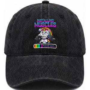 Installing Muscles Please Wait Washed Cotton Baseball Cap Cute Unicorn Gym Workout Gift TS12 Print Your Wear