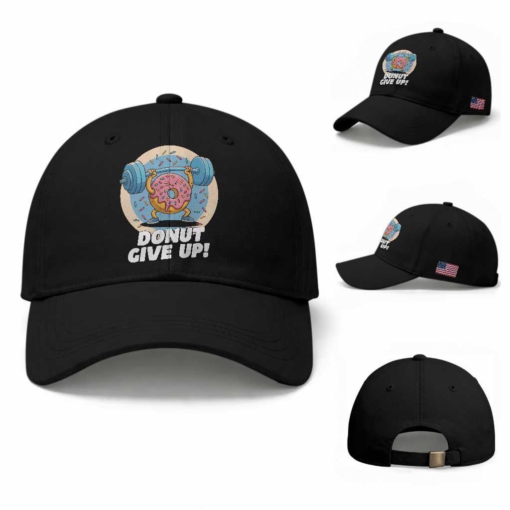 Donut Give Up Baseball Cap Funny Gym Workout Donut Lover Gift TS12 Baseball Cap Universal Fit Black Print Your Wear