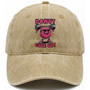 Donut Give Up Washed Cotton Baseball Cap Fitness Motivation For Donut Lovers TS12 Print Your Wear