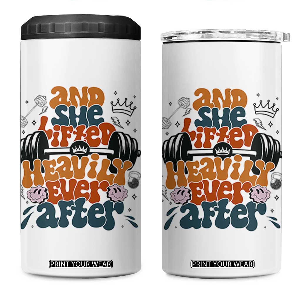 And She Lifted Heavily Ever After 4 in 1 Can Cooler Tumbler Funny Gym Workout Gift TS12 One Size: 16 oz White Print Your Wear
