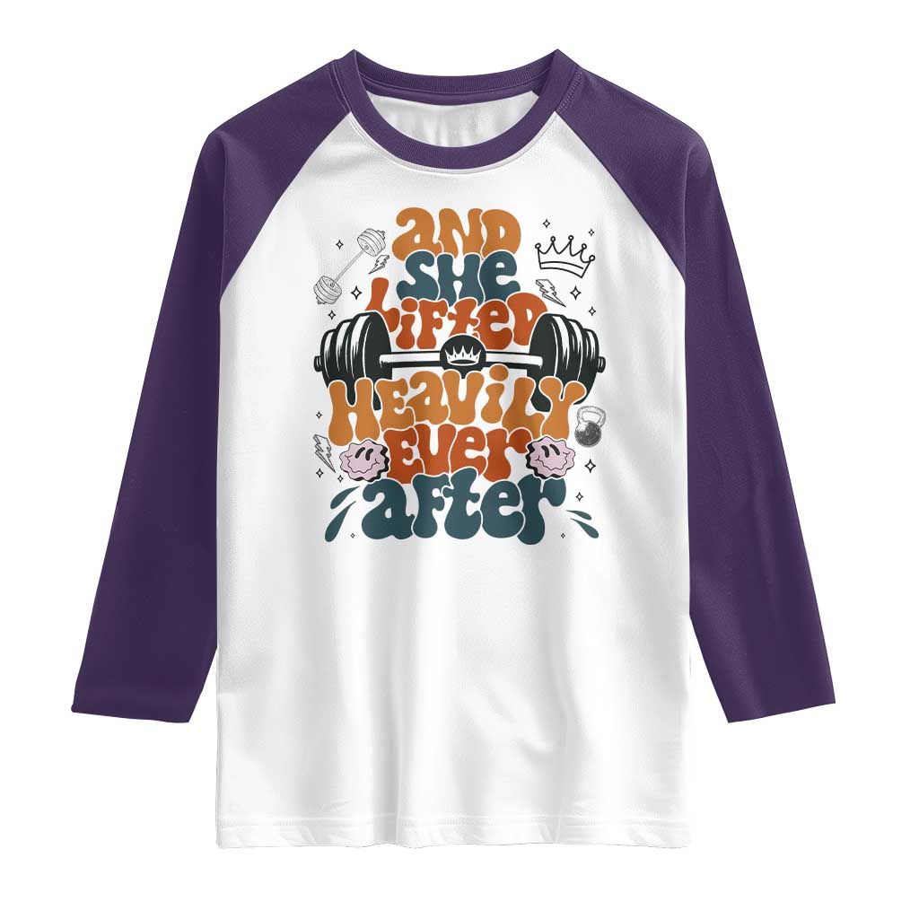 And She Lifted Heavily Ever After Raglan Shirt Funny Gym Workout Gift TS12 White Purple Print Your Wear