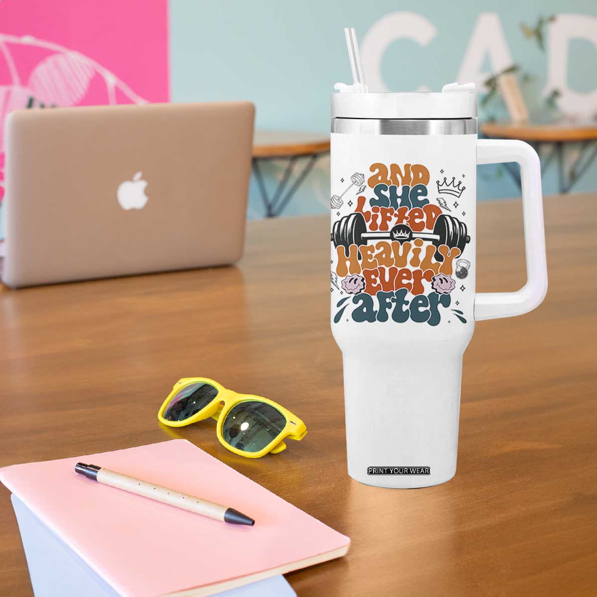 And She Lifted Heavily Ever After Tumbler With Handle Funny Gym Workout Gift TS12 Print Your Wear