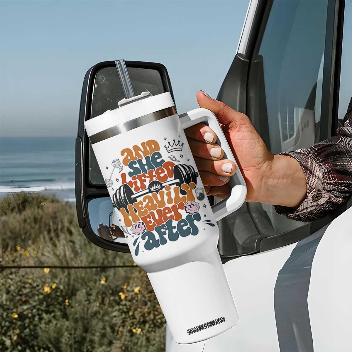 And She Lifted Heavily Ever After Tumbler With Handle Funny Gym Workout Gift TS12 Print Your Wear