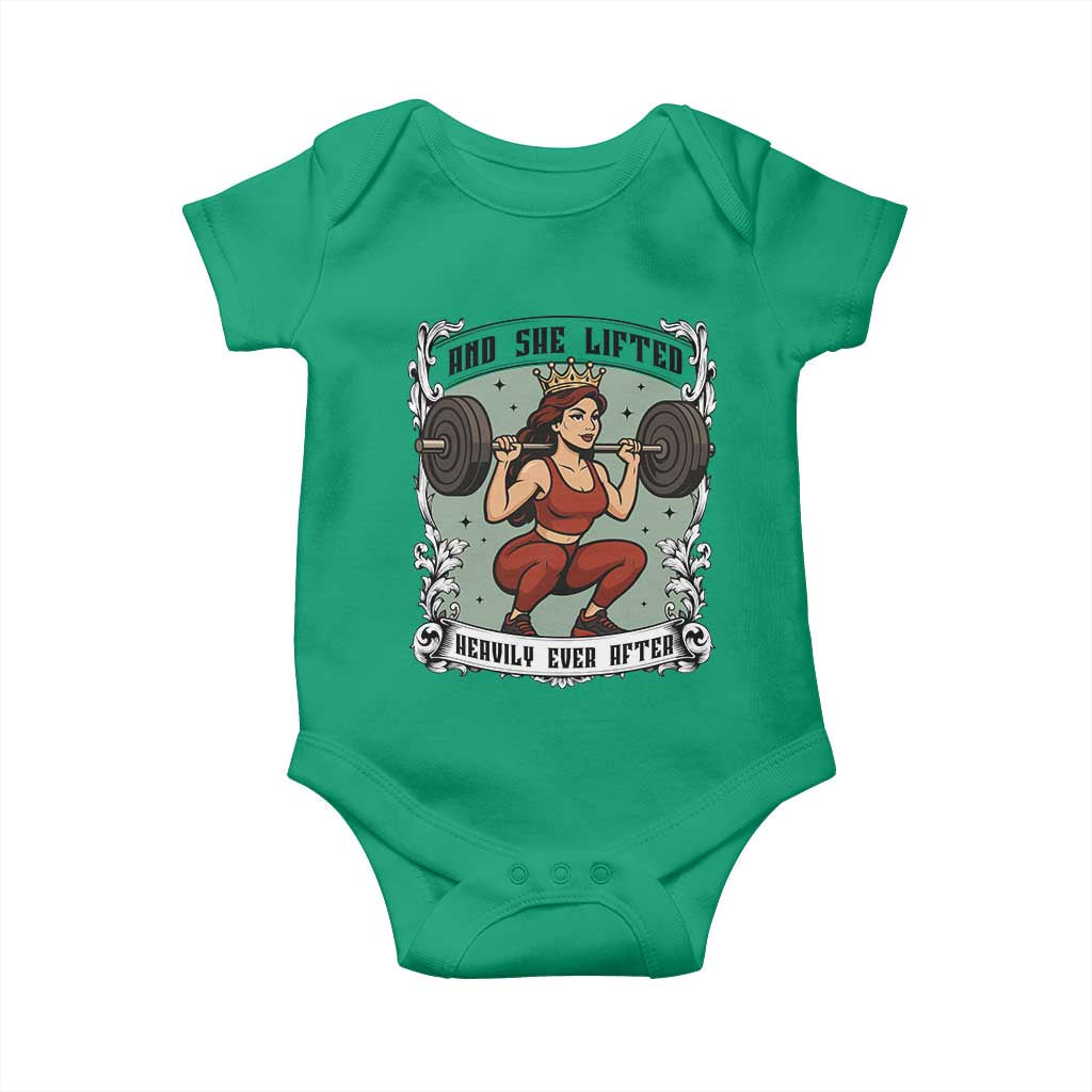 And She Lifted Heavily Ever After Baby Onesie Women Weightlifting Humor Gift TS12 Irish Green Print Your Wear