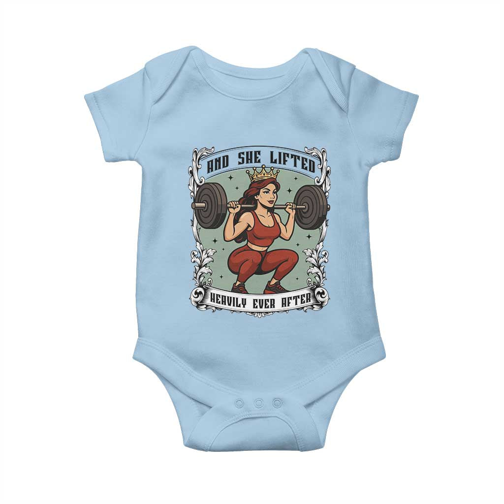 And She Lifted Heavily Ever After Baby Onesie Women Weightlifting Humor Gift TS12 Light Blue Print Your Wear