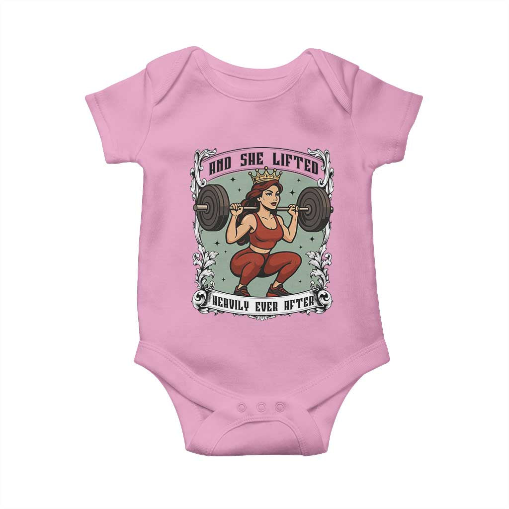 And She Lifted Heavily Ever After Baby Onesie Women Weightlifting Humor Gift TS12 Light Pink Print Your Wear