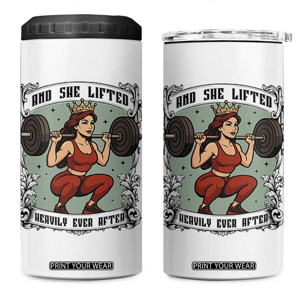 And She Lifted Heavily Ever After 4 in 1 Can Cooler Tumbler Women Weightlifting Humor Gift TS12 One Size: 16 oz White Print Your Wear