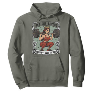 And She Lifted Heavily Ever After Hoodie Women Weightlifting Humor Gift TS12 Military Green Print Your Wear