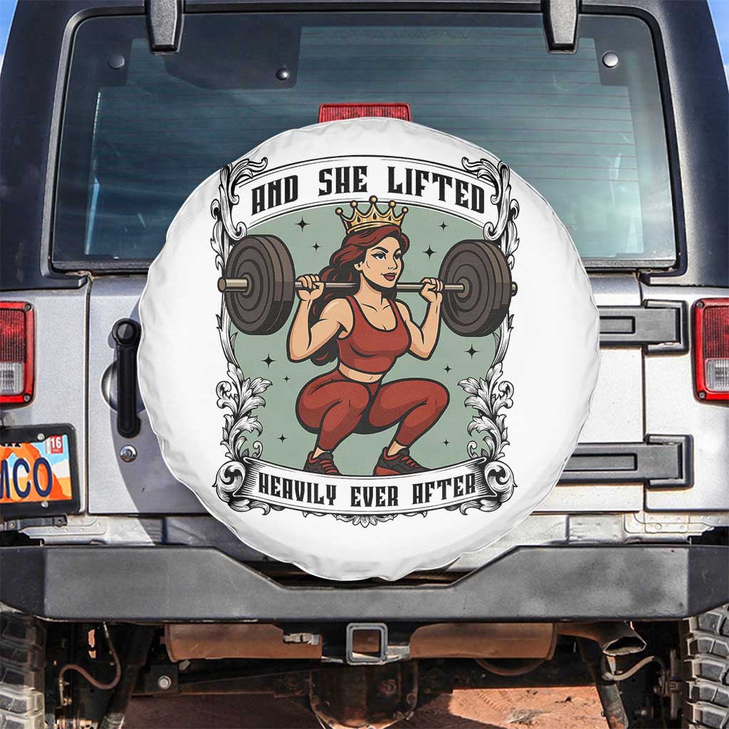 And She Lifted Heavily Ever After Spare Tire Cover Women Weightlifting Humor Gift TS12 No hole White Print Your Wear