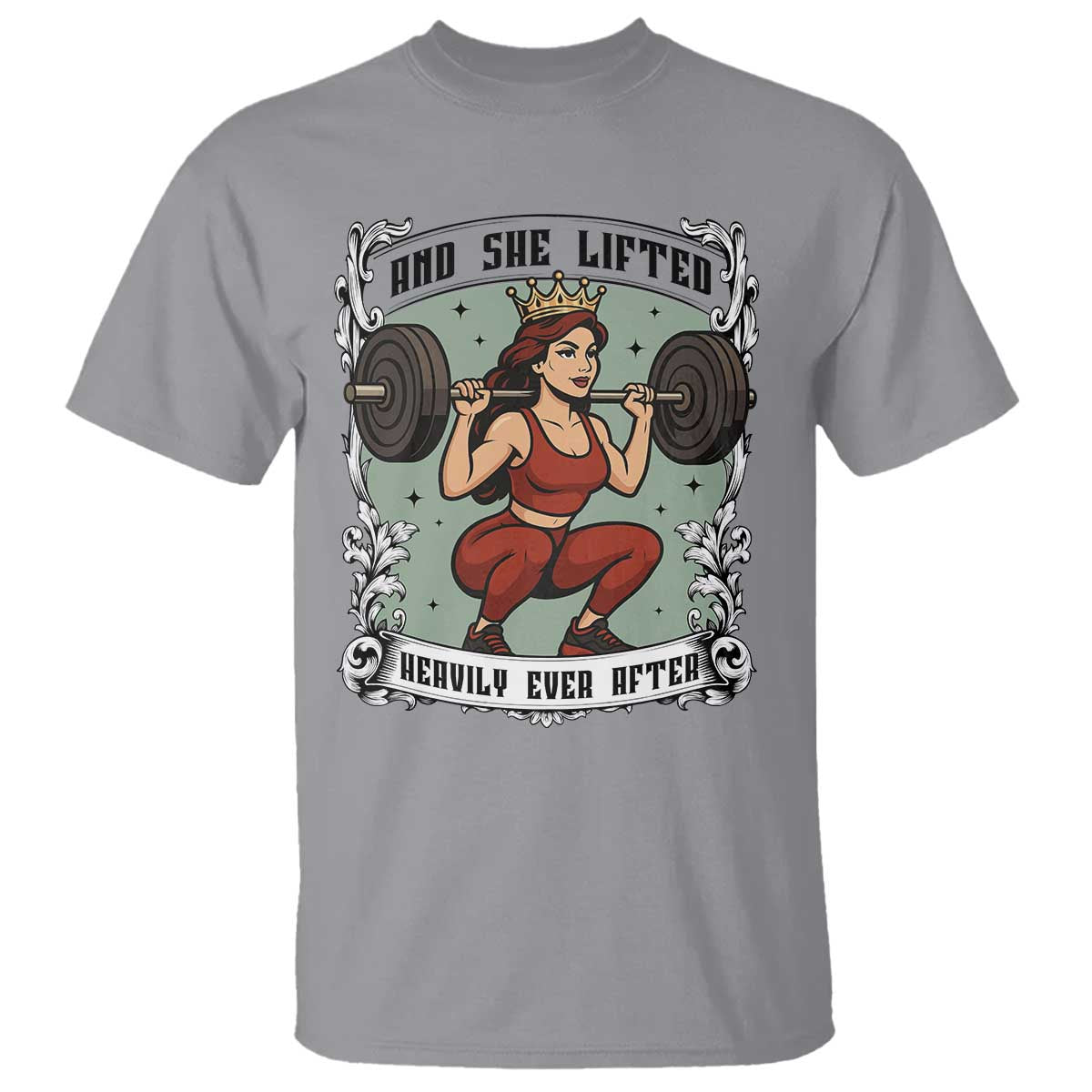 And She Lifted Heavily Ever After T Shirt Women Weightlifting Humor Gift TS12 Sport Gray Print Your Wear