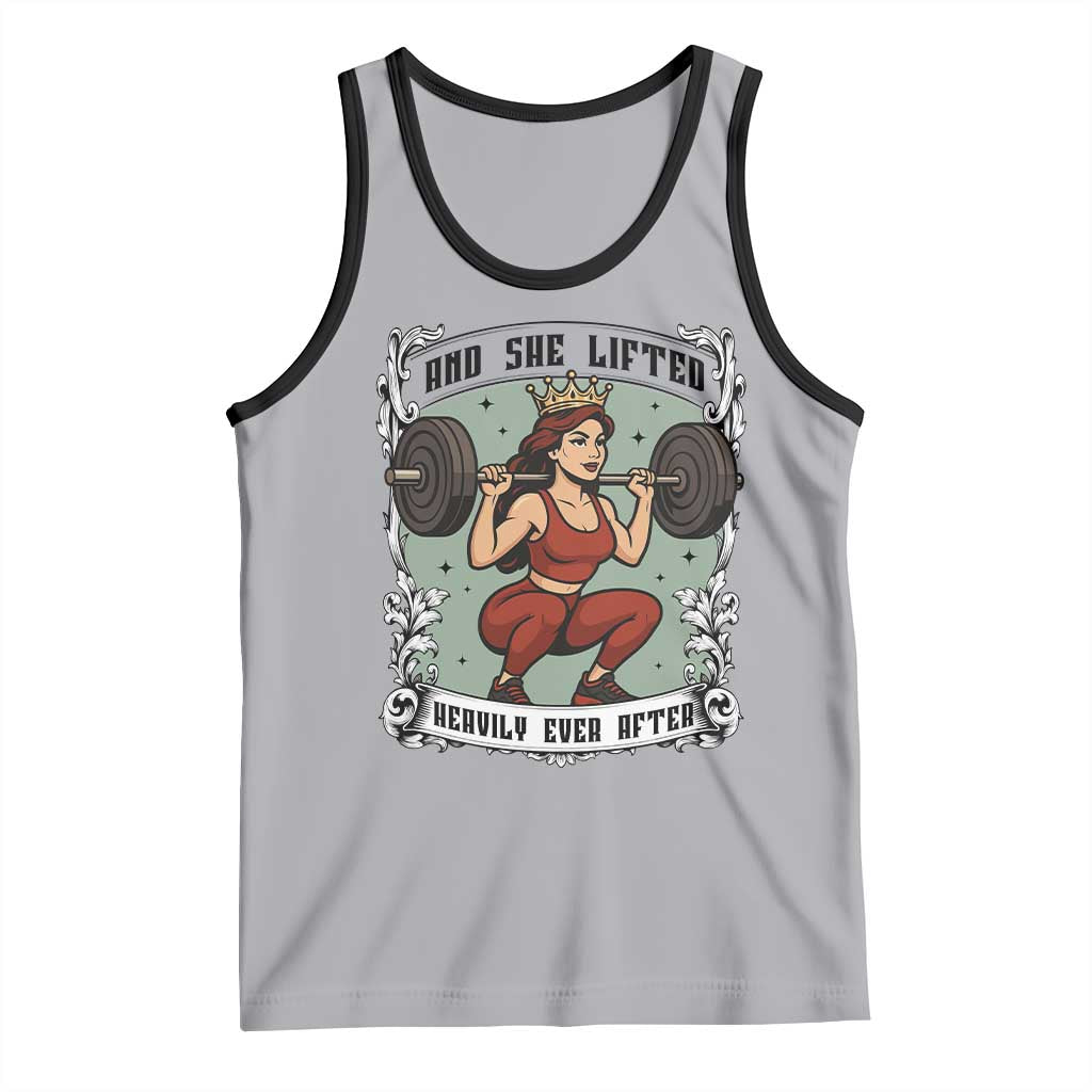 And She Lifted Heavily Ever After Tank Top Women Weightlifting Humor Gift TS12 Athletic Heather Black Print Your Wear