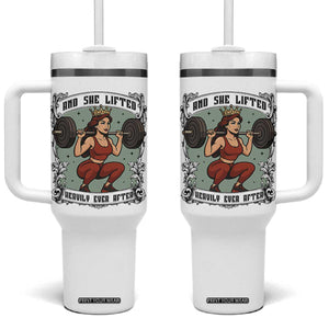 And She Lifted Heavily Ever After Tumbler With Handle Women Weightlifting Humor Gift TS12 One Size: 40 oz White Print Your Wear
