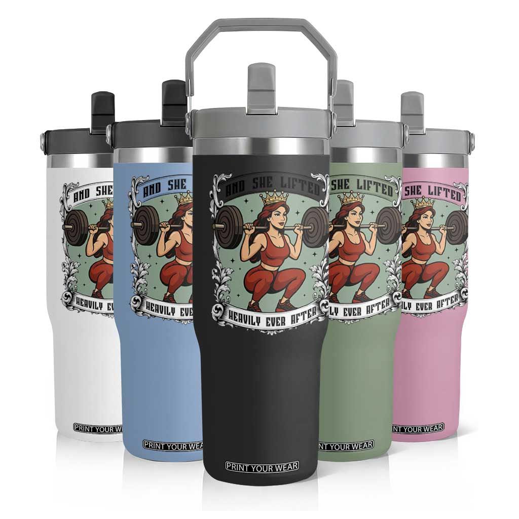 And She Lifted Heavily Ever After Flip Straw Tumbler Women Weightlifting Humor Gift TS12 Print Your Wear