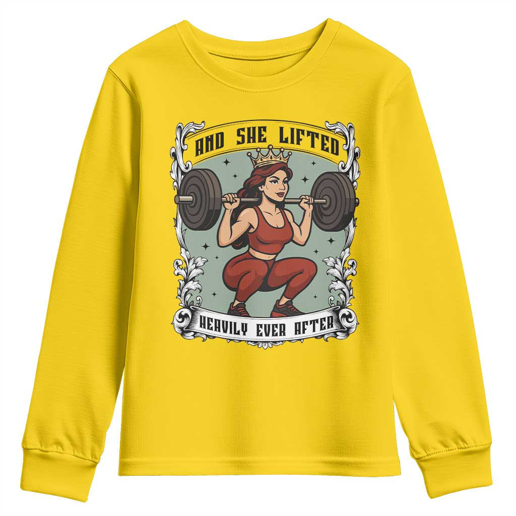And She Lifted Heavily Ever After Youth Sweatshirt Women Weightlifting Humor Gift TS12 Daisy Print Your Wear