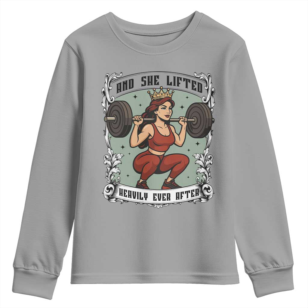 And She Lifted Heavily Ever After Youth Sweatshirt Women Weightlifting Humor Gift TS12 Sport Gray Print Your Wear