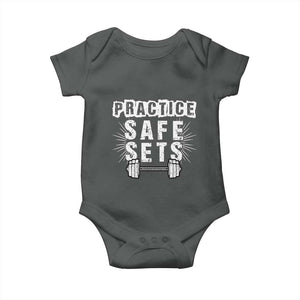 Practice Safe Sets Baby Onesie Funny Gym Workout Gift TS12 Dark Heather Print Your Wear