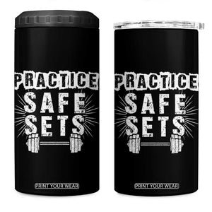 Practice Safe Sets 4 in 1 Can Cooler Tumbler Funny Gym Workout Gift TS12 One Size: 16 oz Black Print Your Wear